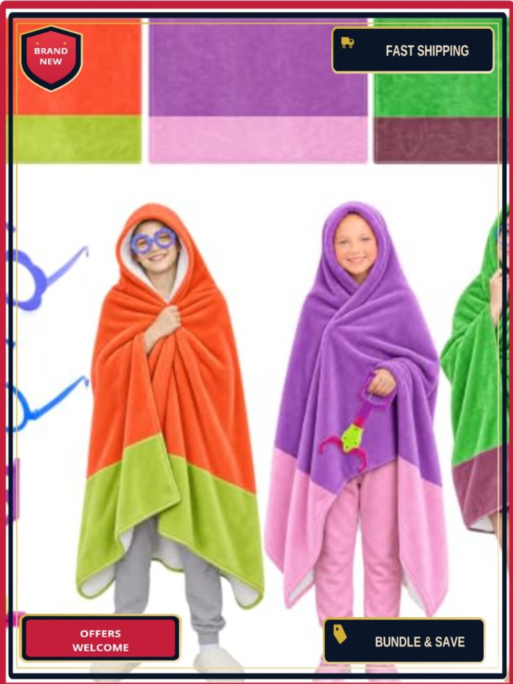 Granny Costume Accessory Set Flannel Blankets Glasses Grabber Prop